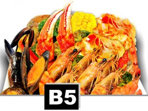 B5 – 2 Snow Crab legs, 10 Shrimp | 10 Mussels or 1 Sausage